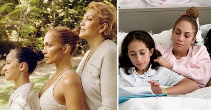 Jennifer Lopez con la figlia Emme e la mamma