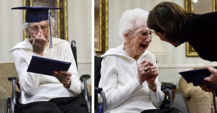 Anziana di 97 anni piange di gioia