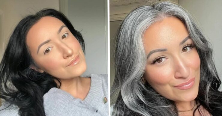 Donna di 30 anni con i capelli grigi