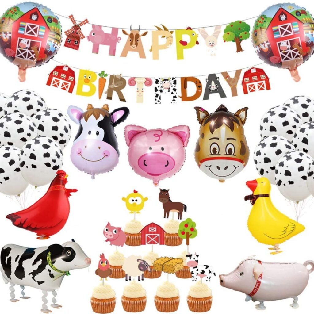 Decorazioni per Feste di Compleanno Animali Della Fattoria per Bambini,GEEKEO Set di Decorazioni per Feste Ragazzo con Striscione di Buon Compleanno Maiale Cavallo Mucca Palloncini 