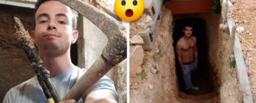 Ragazzo costruisce una grotta in giardino