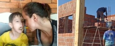 Mamma con atrofia che nutre il figlio con la bocca