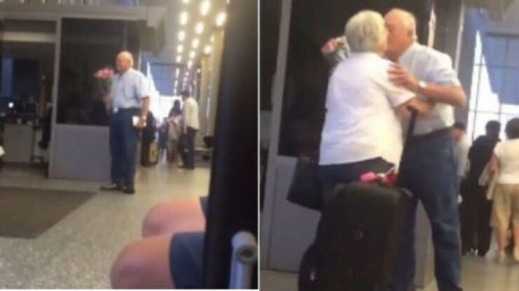 Anziano aspetta la moglie in aeroporto