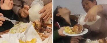 Donna porta il riso in un ristorante