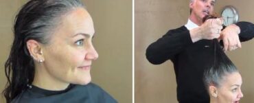 donna stanca di capelli grigi cambia il suo taglio di capelli