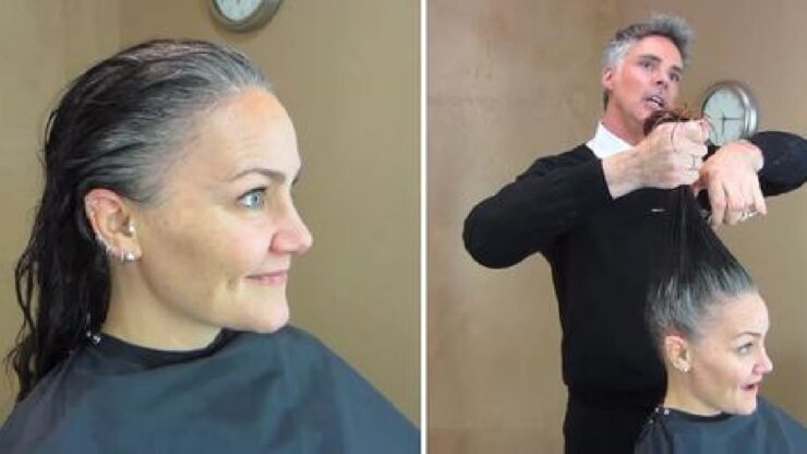 donna stanca di capelli grigi cambia il suo taglio di capelli