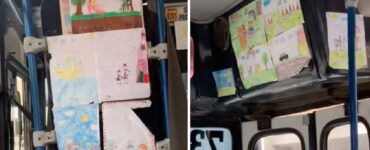 Autista mostra i disegni del figlio sull'autobus, per mostrare il talento del bimbo