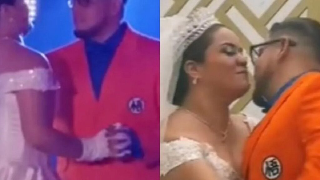 Sposo vestito da Dragon Ball balla con la moglie al matrimonio