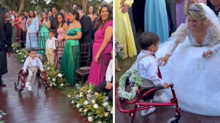 Il bambino consegna le fedi nuziali della madre