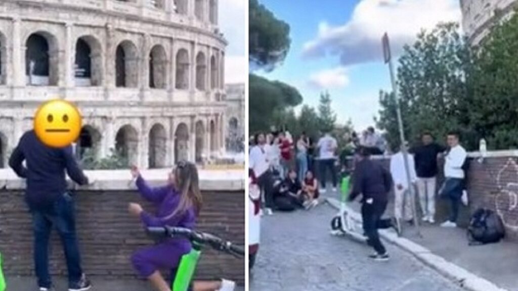 Ragazza chiede al fidanzato di sposarla di fronte al Colosseo, lui scappa via