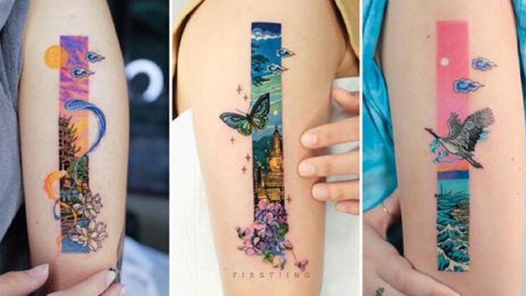 Tatuaggi verticali colorati e particolari