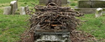Bastoncini sulla statua di bronzo di un cane morto più di 100 anni fa