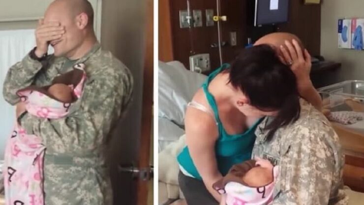 Incontro tra padre soldato e figlio neonato